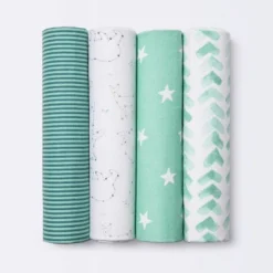 Flannel Baby Blankets Starry Slumber - Cloud Island™ Green 4pk -My baby GUEST 0ed70487 8eef 413f 8ab2 86ba4f59ae76