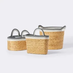 Braided Water Hyacinth Tapered Floor Basket With Coiled Rope Handles - Gray - Cloud Island™ -My baby GUEST 19429f9d 4e11 486f b40a f3f1fb17c34c