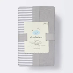 Fitted Mini Crib Sheet - Cloud Island™ - Stripe/Gray - 2pk -My baby GUEST 2a164311 6e82 4567 8d13 1cffc5bac045