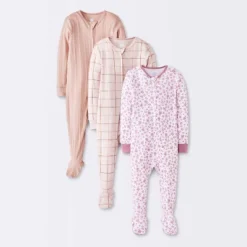Baby Girls' 3pk Floral Tight Fit Sleep N' Play - Cloud Island™ Peach -My baby GUEST 32f77565 5464 42a9 94aa 4f20d02a6bd8