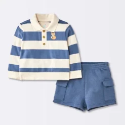 Baby Boys' 2pc Fox Striped Polo Shorts Set - Cloud Island™ Navy Blue -My baby GUEST 34b42e23 a865 47f3 8aec 5e1a6f003b4a
