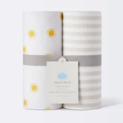 Flannel Swaddle Baby Blankets - Yellow Sun And Stripe - 2pk - Cloud Island™ -My baby GUEST 3d36f01e efe2 4524 972e c2dcdabf32e5