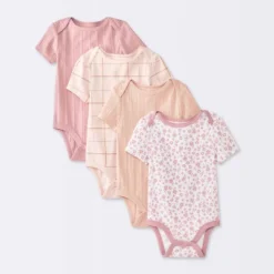 Baby Girls' 4pk Floral Short Sleeve Bodysuits - Cloud Island™ Peach/Pink -My baby GUEST 46bde8b5 8241 40ed a67a 55ebda63ac21