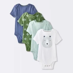 Baby Boys' 4pk Bear Short Sleeve Bodysuits - Cloud Island™ Ivory/Blue/Green -My baby GUEST 5affb536 71ce 42a4 9246 5638e3deebed