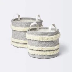 Tufted Canvas Round Storage Bin - Cloud Island™ Gray/Cream Large -My baby GUEST 6bb0a0da bf18 4dec a74c d59c38b9329c
