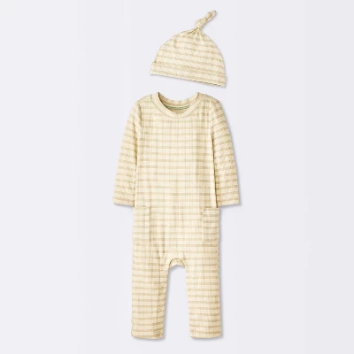 Baby Jacquard Checkered Romper & Hat - Cloud Island™ Tan 6 Baby Jacquard Checkered Romper & Hat - Cloud Island™ Tan - Image 4