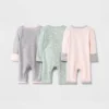 Baby Girls' 3pk Basic Romper - Cloud Island™ Green Preemie -My baby GUEST 8ce863a5 f4fe 4238 96ff edbbc3acaa8f