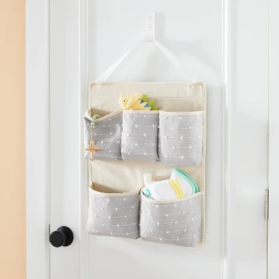 Wall Hanging Storage With Slub Stitching - Gray - Cloud Island™ 3 Wall Hanging Storage With Slub Stitching - Gray - Cloud Island™