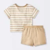 Baby Boys' 2pc Striped Pocket T-Shirt And Shorts Set - Cloud Island™ Tan -My baby GUEST a045b97f 0aed 4fb1 b31f 62c3264882c3