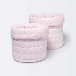 Quilted Gauze Medium Round Storage Bin - Cloud Island™ Pink Stripe -My baby GUEST ac06777e 2a05 4350 b393 154caf98aaa3