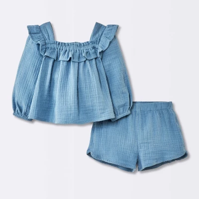 Baby Girls' 2pc Gauze Long Sleeve Top And Bloomer Set - Cloud Island™ Blue 6 Baby Girls' 2pc Gauze Long Sleeve Top And Bloomer Set - Cloud Island™ Blue - Image 4