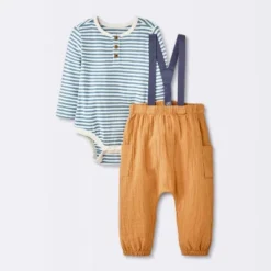 Baby Boys' 2pc Striped Suspender Top & Bottom Set - Cloud Island™ Blue -My baby GUEST b5542bdc ef1d 4e45 9ce9 fe45df32b748