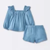 Baby Girls' 2pc Gauze Long Sleeve Top And Bloomer Set - Cloud Island™ Blue -My baby GUEST d3483a0c 7ff7 491f 8160 b31dcaa15c8b