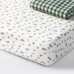 Fitted Jersey Crib Sheet -Floral Gingham Green - 2pk - Cloud Island™ -My baby GUEST e18774a3 4c63 4dcb bea0 3cff5c2e686d