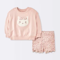 Baby Girls' 2pc Cat Applique Sweatshirt & Bike Shorts Set - Cloud Island™ Pink -My baby GUEST e29995dc f6c7 42d0 886f 3ce8c2f5ffb9