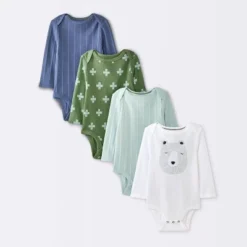 Baby Boys' 4pk Bear Long Sleeve Bodysuits - Cloud Island™ Ivory/Blue/Green -My baby GUEST e66e3c05 7e02 4889 b5ea 6dbc4ad8f16e