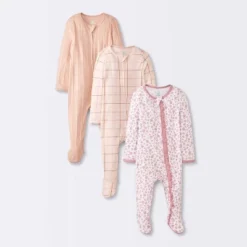 Baby Girls' 3pk Floral Sleep N' Play - Cloud Island™ Peach -My baby GUEST e9015078 b1ab 4ad5 b1aa 8b5d319ef6d1