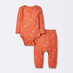 Baby 2pc Neutral Mushroom Wide Ribbed Top & Bottom Set - Cloud Island™ Rust -My baby GUEST e9b0c588 6fff 4b53 a989 dde47b1a0daf