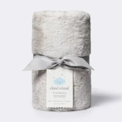 Solid Satin Edge Plush Blanket - Cloud Island™ Gray -My baby GUEST ef58fef4 d999 41d3 8f90 c10a880399a3